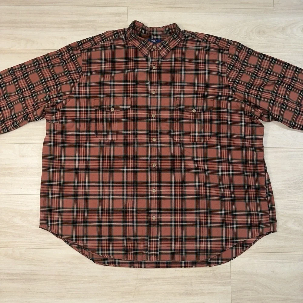 Ralph Lauren Mens Button Down Shirt Plaid Western Oxford Pony Logo 4XL Cotton‎